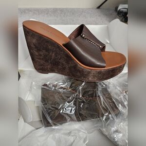 NWOT Colin Stuart brown leather wedges Sz 8